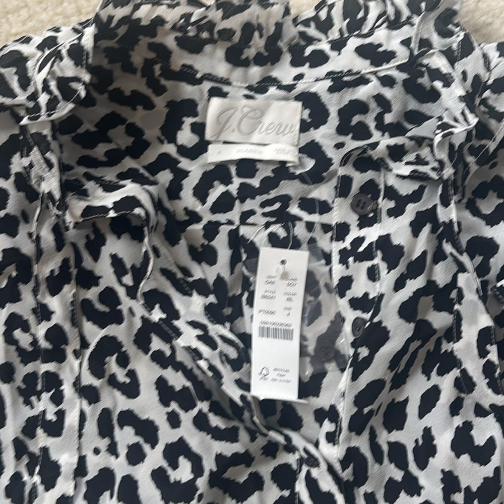 J.Crew Leopard Print Ruffle Neck blouse size 4 - Picture 2 of 5